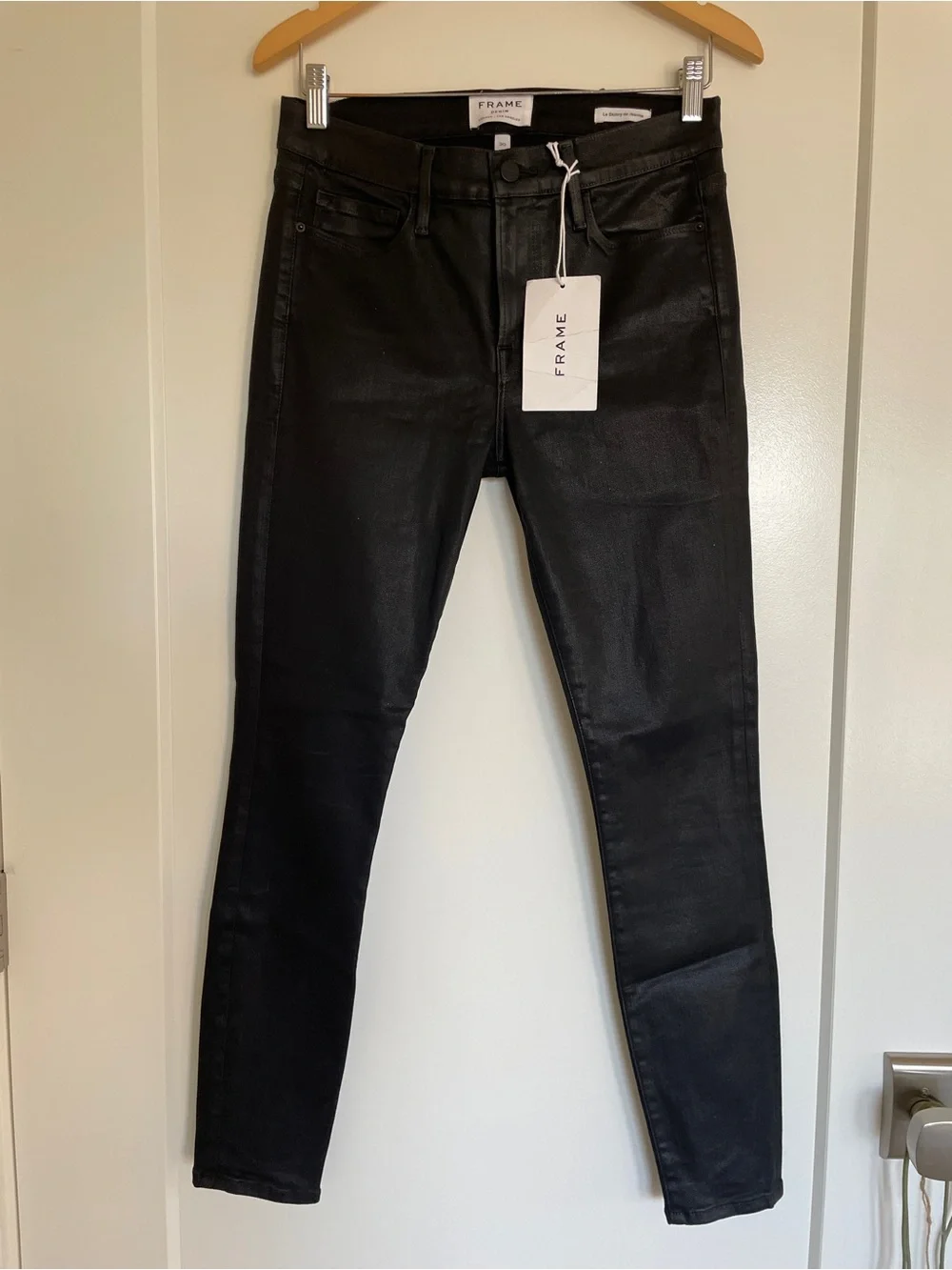 FRAME Le Skinny de Jeanne mid-rise skinny fit coated black size 30 - Picture 4 of 7